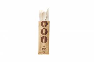 Tris wooden cutlery wrapped