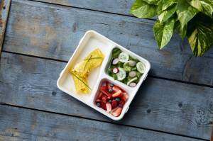 Tray with three compartments